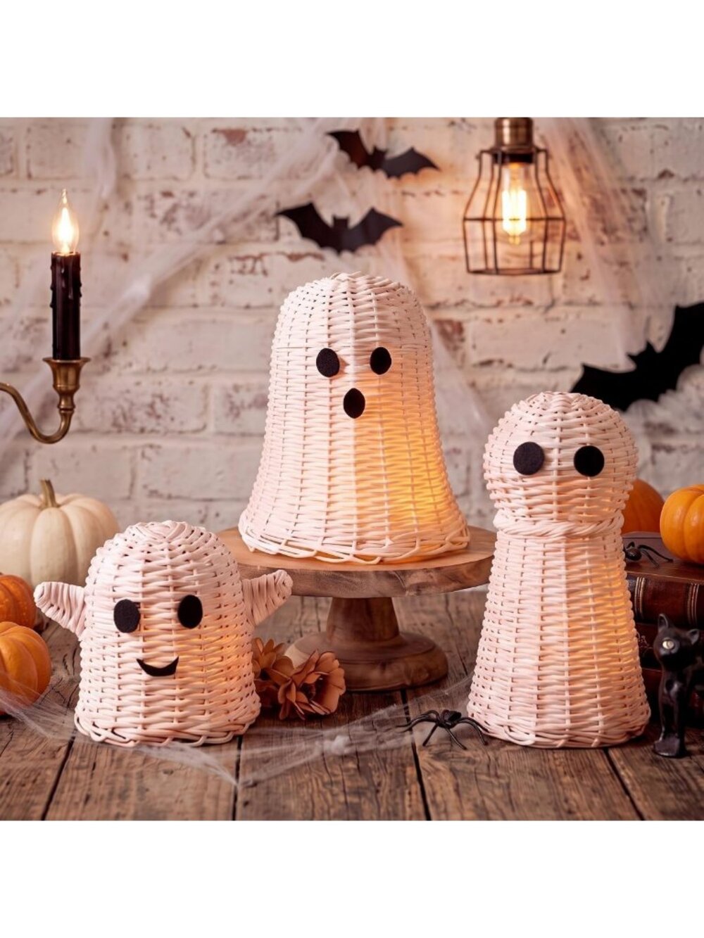 3 Pcs Halloween Wicker Ghost Decor - White Rattan Figurines for Spooky Home